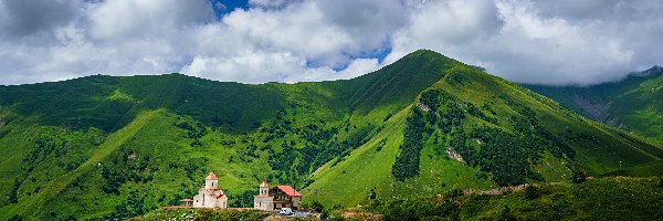 Zbocza, Góry, Zielone, Kościół Amaglebis Church, Gudauri, Gruzja