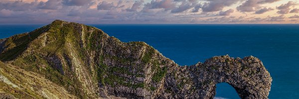 Wybrzeże Jurajskie, Hrabstwo Dorset, Chmury, Durdle Door, Morze, Skały, Łuk wapienny, Anglia