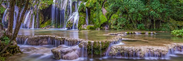 Las, Skały, Cascade des tufs, Kaskada, Wodospad, Francja, Departament Jura, Rzeka, Miejscowość Baume Les Messieurs