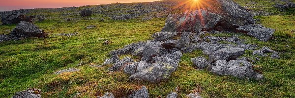 Hrabstwo Yorkshire Dales, Skały, Kamienie, Anglia, Wzgórze, Zachód słońca