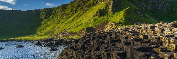 Grobla Olbrzyma, Góry, Irlandia Północna, Formacja Giants Causeway, Kolumny, Bazaltowe, Skały, Wzgórza, Wybrzeże, Hrabstwo Antrim