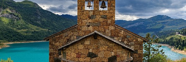 Dzwony, Chapelle de Roselend, Francja, Beaufort, Dzwonnica, Góry, Jezioro Roseland, Kaplica