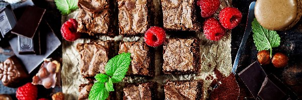 Babeczki, Maliny, Mięta, Łyżeczka, Czekolada, Makaroniki, Kakao, Ciasto