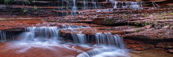 Stany Zjednoczone, Cascade Falls, Kaskada, Wodospad, Skały, Stan Utah, Park Narodowy Zion