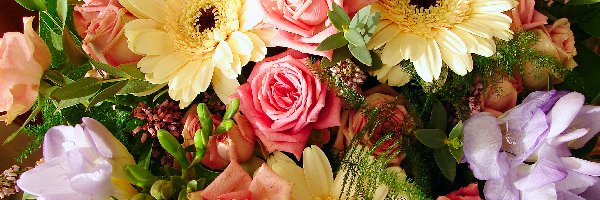 Kwiatów, Róże, Gerbery, Bukiet