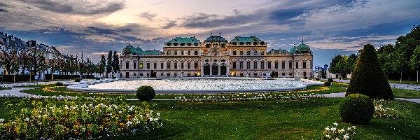 Austria, Rabaty, Kwiaty, Belweder w Wiedniu, Pałac, Wiedeń, Trawa