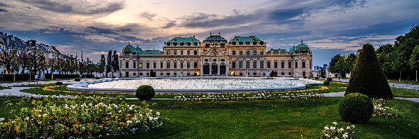 Austria, Rabaty, Kwiaty, Belweder w Wiedniu, Pałac, Wiedeń, Trawa