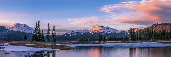 Stan Oregon, Drzewa, Góry Kaskadowe, Stany Zjednoczone, Sparks Lake, Jezioro