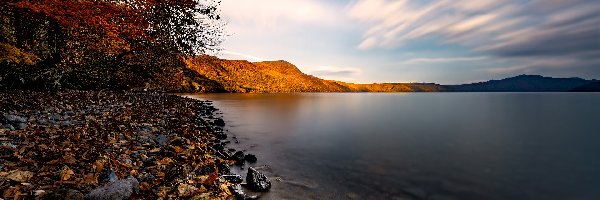 Wyspa Honsiu, Góry Ou, Niebo, Japonia, Jezioro Towada, Jesień