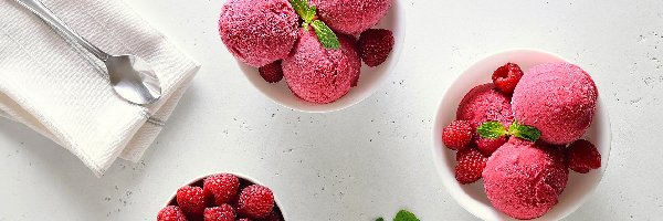 Lody, Mięta, Maliny, Ściereczka, Łyżeczka