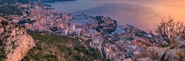 Zachód słońca, Monako, Domy, Morze Śródziemne