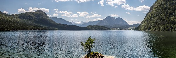 Góry, Styria, Jezioro Altausseer, Chmury, Altaussee, Las, Drzewa, Austria
