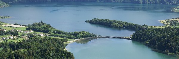 Sete Cidades, Lasy, Most, Jezioro Verde, Jezioro Azul, Portugalia, Azory, Góry, Wyspa Sao Miguel