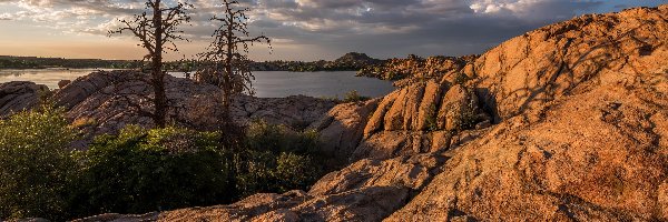 Bezlistne, Jezioro, Drzewa, Skały