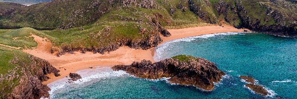 Morze, The Murder Hole Beach, Irlandia, Hrabstwo Donegal, Skały, Wybrzeże, Góry, Plaża