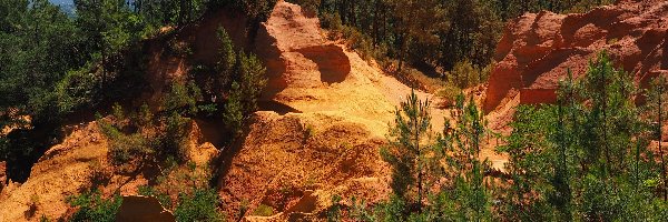 Punkt widokowy, Ochra, Francja, Prowansja, Drzewa, The Provencal Colorado, Roussillon, Skały