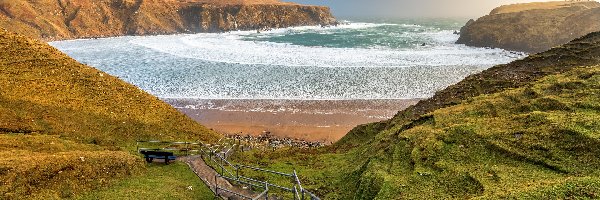 Malin Beg, Barierki, Irlandia, Silver Strand Horseshoe Beach, Zatoka, Klify, Plaża, Zejście, Morze, Hrabstwo Donegal