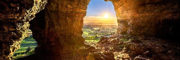 Hrabstwo Sligo, Jaskinia, Caves of Kesh, Irlandia, Promienie słońca, Skały