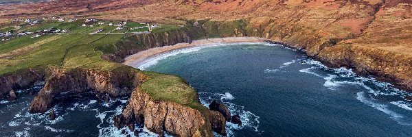 Silver Strand Horseshoe Beach, Plaża, Klify, Zatoka, Morze, Irlandia, Hrabstwo Donegal, Zatoka, Malin Beg