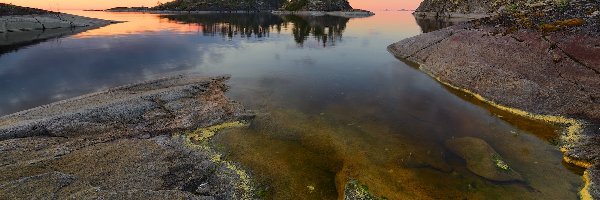 Karelia, Ładoga, Chmury, Drzewa, Rosja, Wysepka, Skały, Jezioro