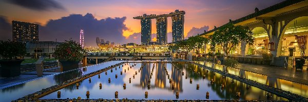 Noc, Hotel, Singapur, Marina Bay Sands, Woda, Oświetlenie