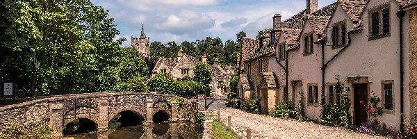 Domy, Hrabstwo Wiltshire, Droga, Zamek Combe, Wieś Castle Combe, Rzeka, Most, Anglia