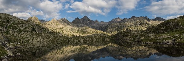 Góry, Jezioro, Dolomity Brenty, Włochy, Odbicie