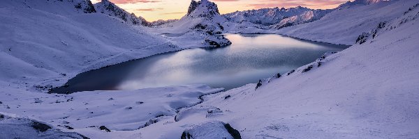 Francja, Lac de Roburent, Góry, Jezioro, Zima, Park Narodowy Mercantour, Alpy