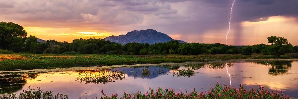 Burza, Hrabstwo Yavapai, Prescott, Arizona, Stany Zjednoczone, Piorun, Jezioro Willow Lake