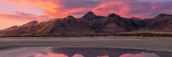 Stany Zjednoczone, Great Salt Lake, Góry Wasatch, Wielkie Jezioro Słone, Jezioro, Stan Utah, Zachód słońca