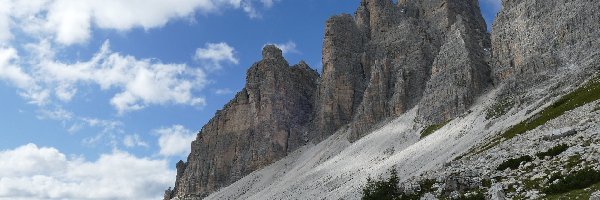 Włochy, Kamienie, Drzewa, Skały, Góry, Tre Cime di Lavaredo, Dolomity