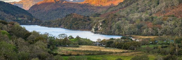 Jezioro, Park Narodowy Snowdonia, Llyn Gwynant, Walia, Góry Kambryjskie