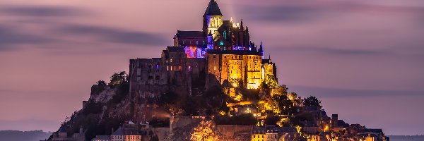 Normandia, Klasztor, Mont Saint Michel, Francja, Opactwo św Archanioła, Zachód słońca