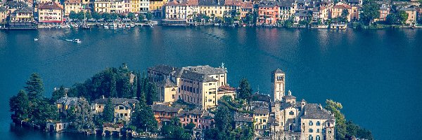 Włochy, Lago Orta, Bazylika San Giulio, Jezioro, Domy, Piemont, Wyspa San Giulio