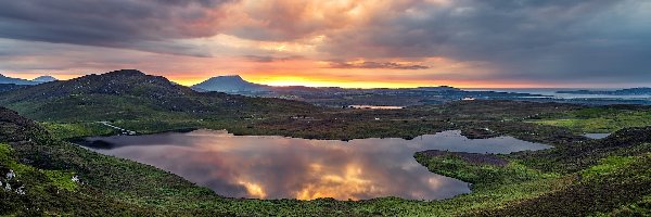 Chmury, Góry Derryveagh, Jezioro, Hrabstwo Donegal, Irlandia, Odbicie, Greenan Lough