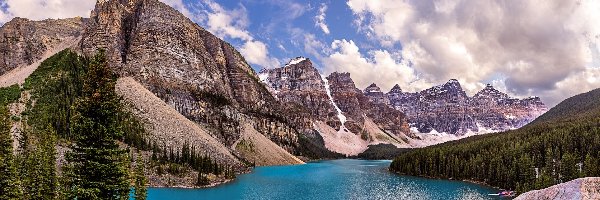 Kanada, Moraine Lake, Góry, Jezioro, Park Narodowy Banff, Alberta, Drzewa