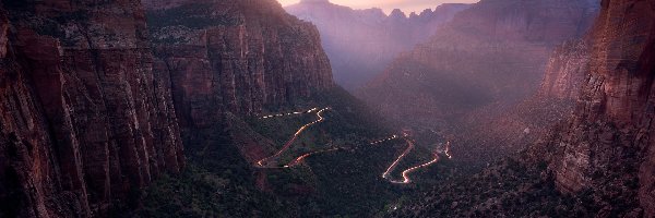 Skały, Kanion, Stany Zjednoczone, Stan Utah, Zion Canyon, Rozświetlona, Droga, Park Narodowy Zion