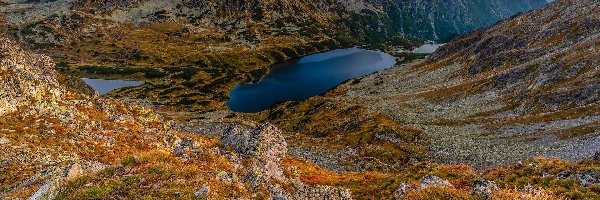 Jeziora, Tatry Wysokie, Polska, Skały, Dolina Pięciu Stawów, Jesień, Roślinność, Góry