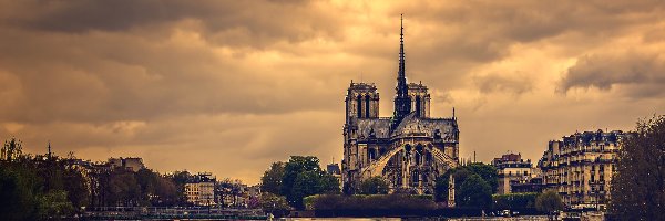 Domy, Most, Rzeka Sekwana, Katedra Notre Dame, Francja, Paryż