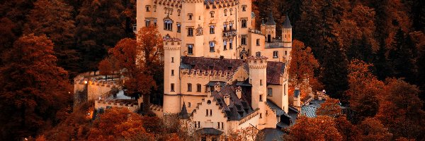 Bawaria, Jesień, Gmina Schwangau, Niemcy, Las, Zamek Hohenschwangau