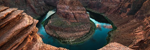 Horseshoe Bend, Zakole, Rzeka, Kanion, Park Narodowy Glen Canyon, Stany Zjednoczone, Arizona, Kolorado River, Skały