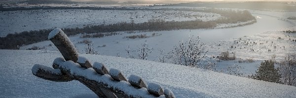 Rzeka Sylva, Zaspy, Rosja, Kraj Permski, Zaśnieżona, Pola, Płotek, Zima