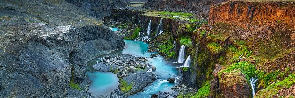 Rzeka Fjadra, Skały, Kanion Sigoldugljufur, Islandia, Wodospady, Góry