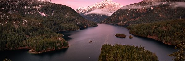 Stany Zjednoczone, Diablo Lake, Drzewa, Jezioro, Góry, Stan Waszyngton, Park Narodowy Północnych Gór Kaskadowych