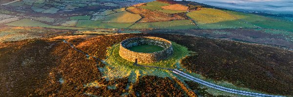 Kamienny, Grianan of Aileach, Mury obronne, Irlandia, Lasy, Fort, Pola, Ruiny, Wzgórza, Donegal, Miejscowość Burt