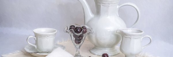 Dzbanuszek, Dzbanek, Grafika, Wiśnie, Filiżanka, Szklany, Pucharek, Porcelanowy