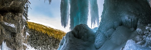 Skały, Sople, Wodospad, Zamarznięty, Zima, Kanada, Prowincja Alberta, Panther Falls, Park Narodowy Jasper