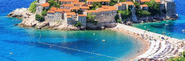 Gmina Budva, Domy, Plaża, Czarnogóra, Sveti Stefan, Miejscowość