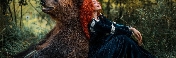 Cosplayer, Kobieta, Rudowłosa, Niedźwiedź, Merida Waleczna