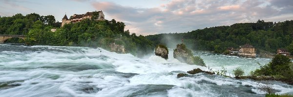 Szwajcaria, Skała, Zamek Laufen, Rzeka Ren, Wodospad Rheinfall, Kanton Szafuza, Neuhausen am Rheinfall